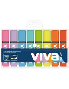 Lot de 8 marqueurs fluorescents Molin Viva - Largeur de trait de 1 à 5 mm - Encre à l'eau - Couleurs assorties