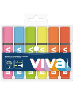 Lot de 6 marqueurs fluorescents Molin Viva - Largeur de trait de 1 à 5 mm - Encre à l'eau - Couleurs assorties