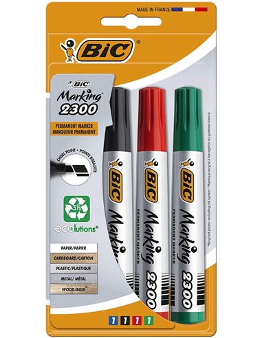 Bic Marking 2300 Ecolutions Lot de 4 marqueurs permanents - Pointe biseautée - Encre à base d'alcool - Écologique - Couleurs ass