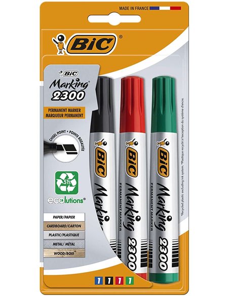 Bic Marking 2300 Ecolutions Lot de 4 marqueurs permanents - Pointe biseautée - Encre à base d'alcool - Écologique - Couleurs ass