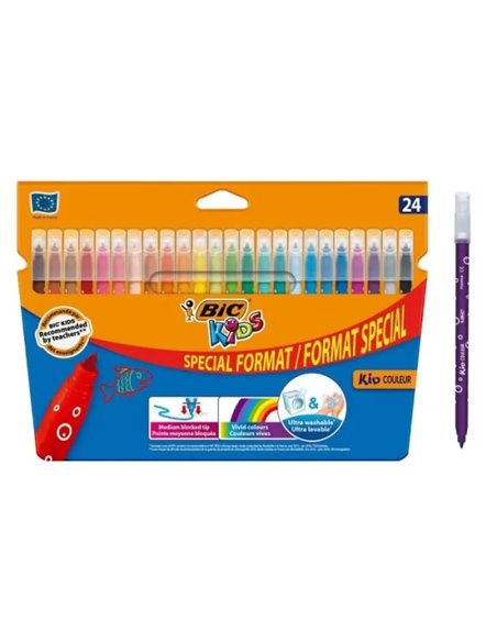 Bic Kids Couleur Pack de 24 marqueurs - Pointe moyenne - Lavables - Couleurs assorties