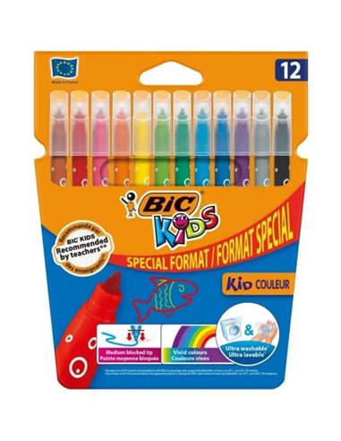 Bic Kids Couleur Lot de 12 marqueurs - Pointe moyenne - Lavables - Couleurs assorties