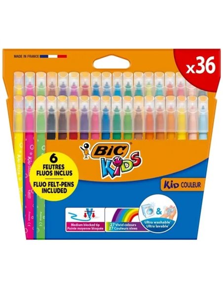 Bic Kids Couleur Pack de 36 marqueurs - Pointe moyenne - Lavables - Couleurs assorties