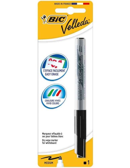 Marqueur pour tableau blanc Bic Velleda 1741 - Pointe 4,5 mm - Course 1,4 mm - Encre à base d'acétone - Effaçabilité optimale - 
