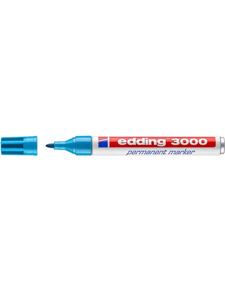 Marqueur permanent Edding 3000 - Pointe ronde 1,5 mm - Taille de trait 1,5-3 mm - Rechargeable - Séchage rapide - Bleu clair