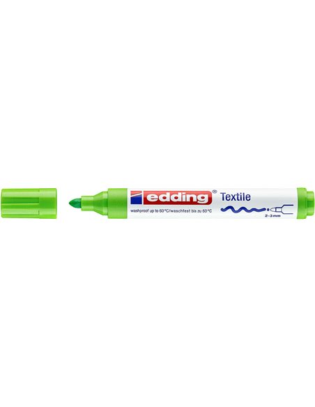 Marqueur textile permanent Edding 4500 - Pointe ronde - Taille de trait 2-3 mm - Odeur neutre - Séchage rapide - Vert clair