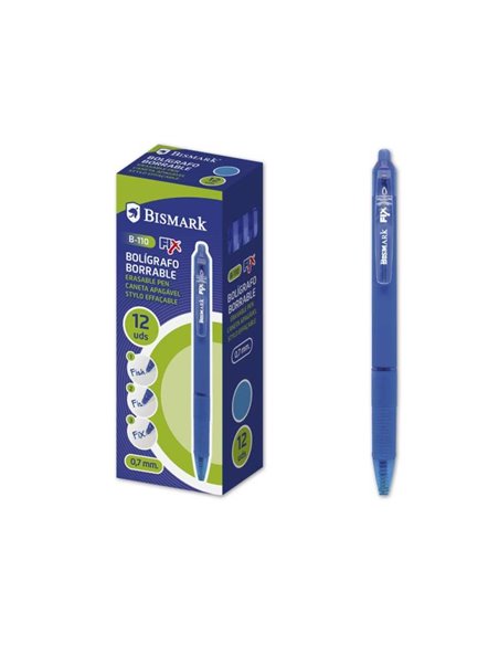 Stylo effaçable Bismark avec clip - Pointe 0,7 mm - Grip caoutchouc - Bleu