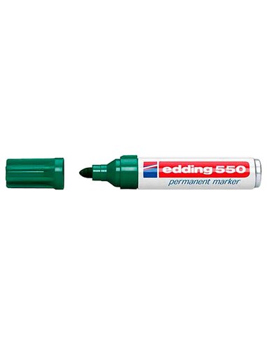 Marqueur permanent Edding 550 - Pointe ronde - Taille de trait 3-4 mm - Rechargeable - Séchage rapide - Vert