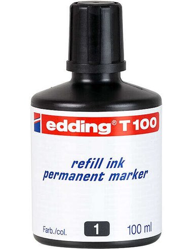 Flacon de recharge pour marqueur permanent Edding T100 – Capacité 100 ml – Noir