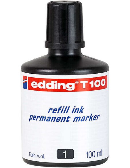 Flacon de recharge pour marqueur permanent Edding T100 – Capacité 100 ml – Noir