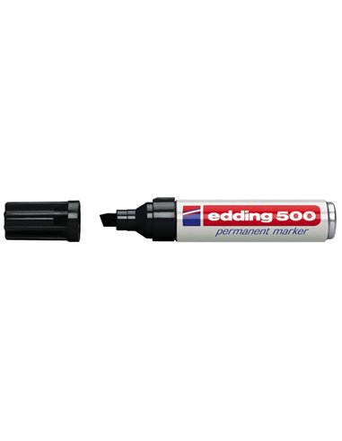 Marqueur permanent Edding 500 - Pointe biseautée - Taille de trait 2-7 mm - Rechargeable - Séchage instantané - Noir