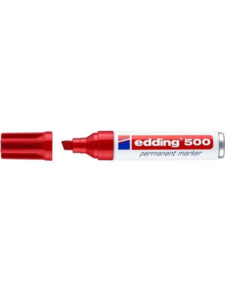 Marqueur permanent Edding 500 - Pointe biseautée - Taille de trait 2-7 mm - Rechargeable - Séchage instantané - Rouge
