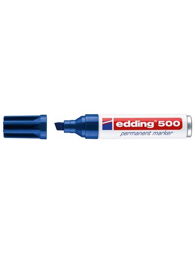 Marqueur permanent Edding 500 - Pointe biseautée - Taille de trait 2-7 mm - Rechargeable - Séchage instantané - Bleu