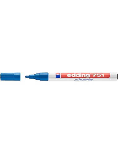Marqueur permanent Edding 751 - Pointe ronde - Taille de trait 1-2 mm - Encre opaque - Séchage rapide - Bleu