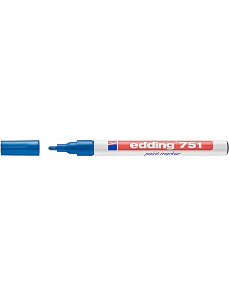 Marqueur permanent Edding 751 - Pointe ronde - Taille de trait 1-2 mm - Encre opaque - Séchage rapide - Bleu