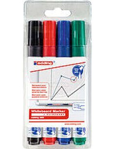 Lot de 4 marqueurs pour tableau blanc Edding 660 - Pointe ronde - Tracé entre 1,5 et 3 mm - Rechargeables - Séchage rapide - Cou