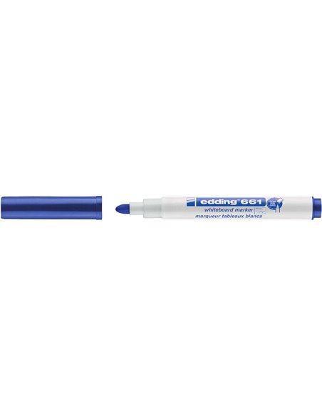 Marqueur pour tableau blanc Edding 661 - Pointe ronde - Largeur de trait 1-2 mm - Encre pigmentée - Effaçable à sec - Bleu