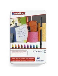 Boîte métallique Edding 1200 avec 10 marqueurs – Pointe ronde – Ligne 1 mm – Encre à base d'eau