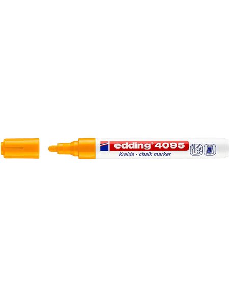 Marqueur craie liquide Edding 4095 - Pointe ronde - Largeur de trait 2-3 mm - Odeur neutre - Orange fluo