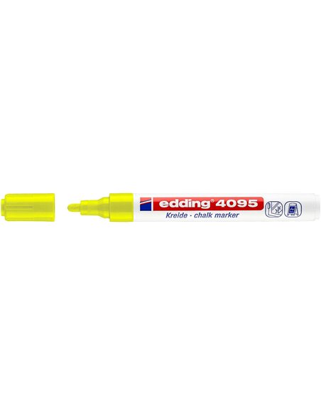 Marqueur craie liquide Edding 4095 - Pointe ronde - Largeur de trait 2-3 mm - Odeur neutre - Jaune fluo