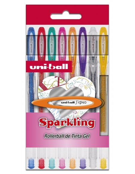 Stylos à encre gel scintillante Uni-ball UM-120 SP Signo - Lot de 8 - Stylo bille 1 mm - Encre pigmentée résistante à l'eau et à