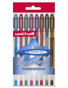 Uni-ball UM-120 NM Signo Noble Metal Lot de 8 stylos à encre gel - Stylo bille 0,8 mm - Encre résistante à l'eau et à la lumière