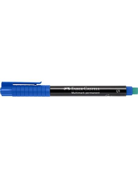 Marqueur permanent Faber-Castell Multimark - Largeur de trait 1 mm - Gomme intégrée - Résistant à la lumière et à l'eau - Bleu
