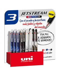 Stylo à bille Uni-ball SXE3-400-10 JetStream, lot de 15, tricolore, 1 mm, 3 couleurs d'encre : noir, bleu et rouge, séchage inst
