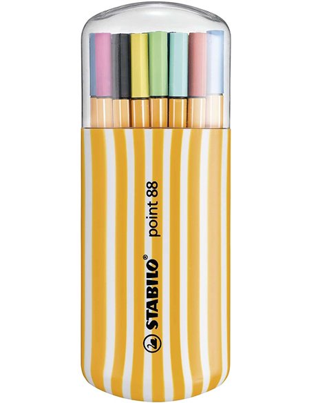 Stabilo Point 88 Zebrui Lot de 20 marqueurs fibre à pointe fine - Course 0,4 mm - Encre à base d'eau - Couleurs assorties