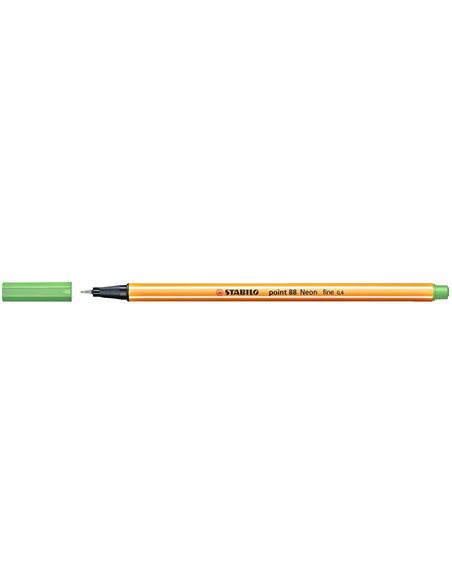 Marqueur fibre pointe fine Stabilo Point 88 - trait 0,4 mm - encre à base d'eau - vert fluo